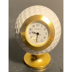 PLATINUM:  Brass PEDESTAL GOLF BALL  ANALOG QUARTZ  MINI CLOCK